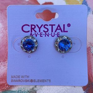 🎉🎄Gift idea! 🎁 Blue Sapphire Tone & Diamond Round Sparkle CZ Studs